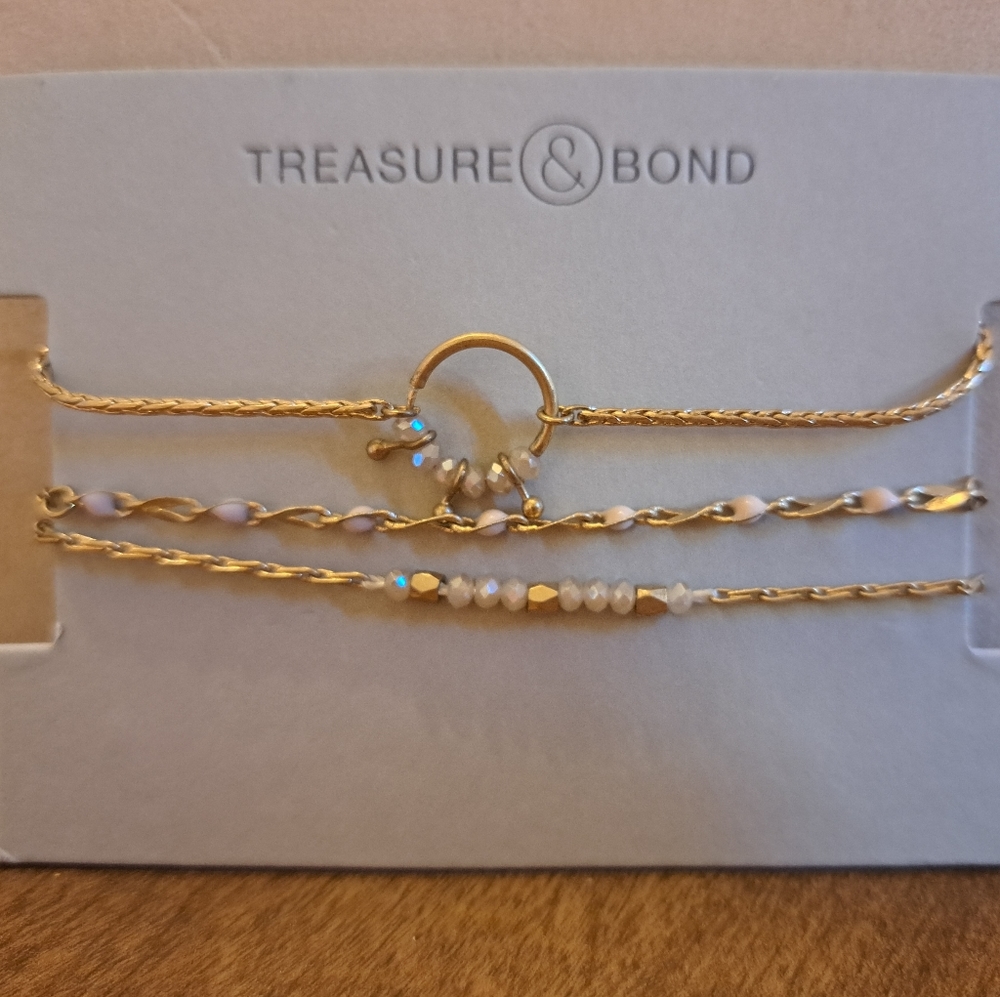 Treasure & Bond Beaded Slider Bracelets Set, Cream/Light Pink New
